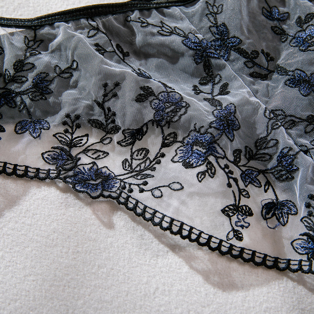 Embroidered Floral Sheer Lingerie Set