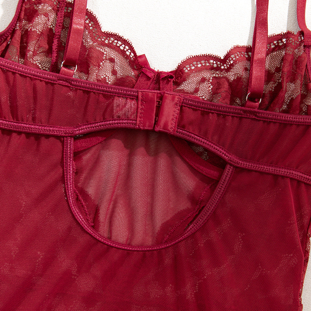 Burgundy Lace Sculpting Waist-Cinching Bodysuit