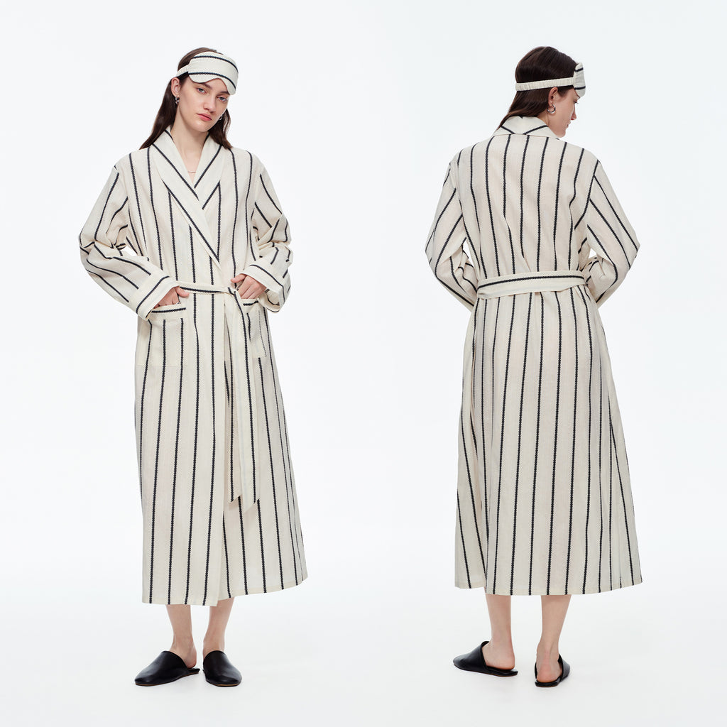 Yarn-Dyed Stripe Long Robe | Classic Cotton-Feel Loungewear