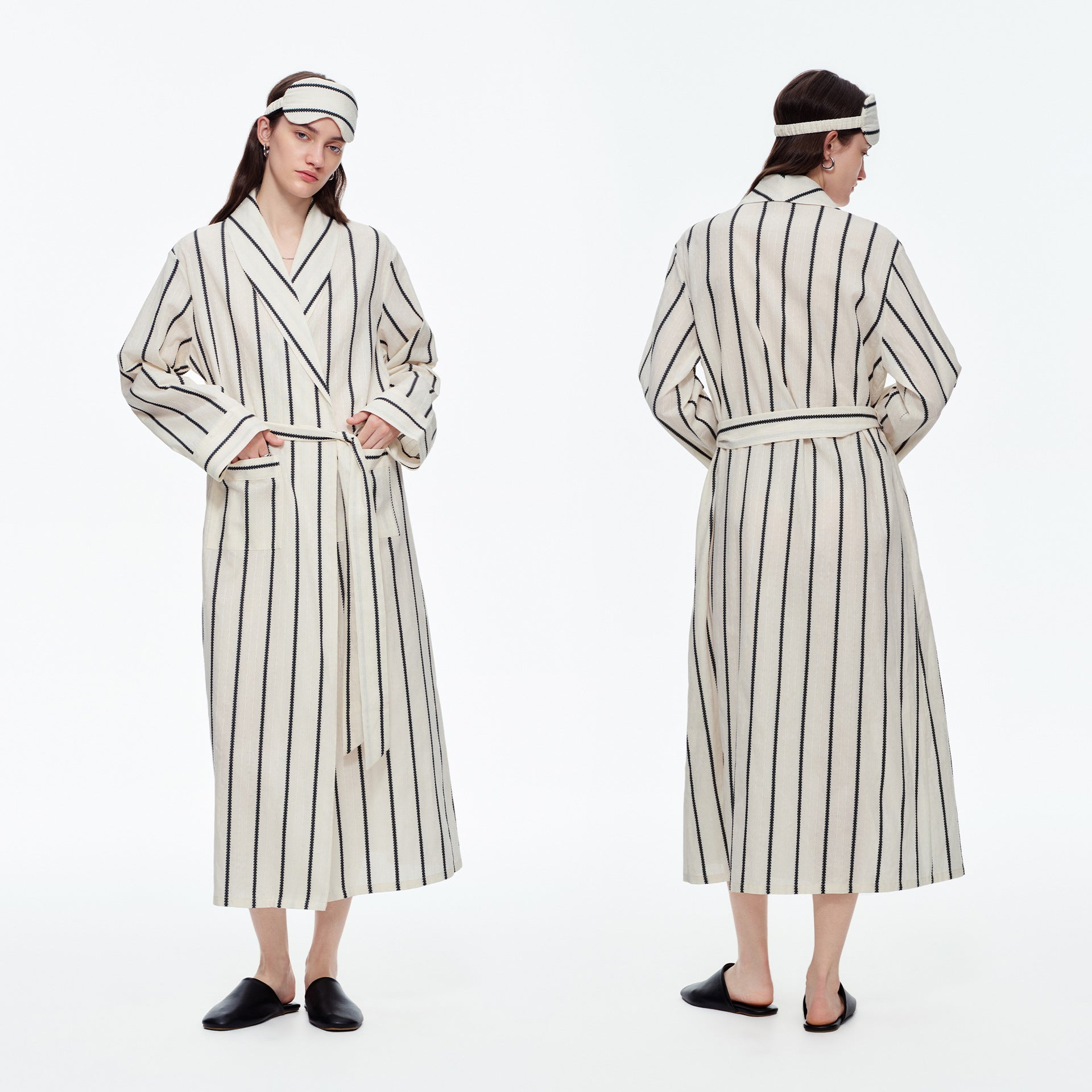Yarn-Dyed Stripe Long Robe | Classic Cotton-Feel Loungewear