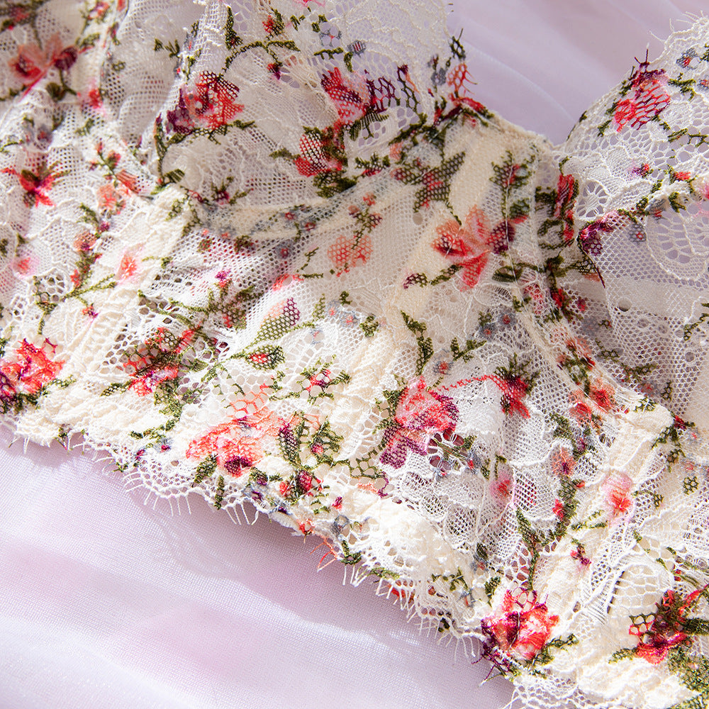 French Vintage Long-Line Boned Front-Clasp Gathering Bra Set