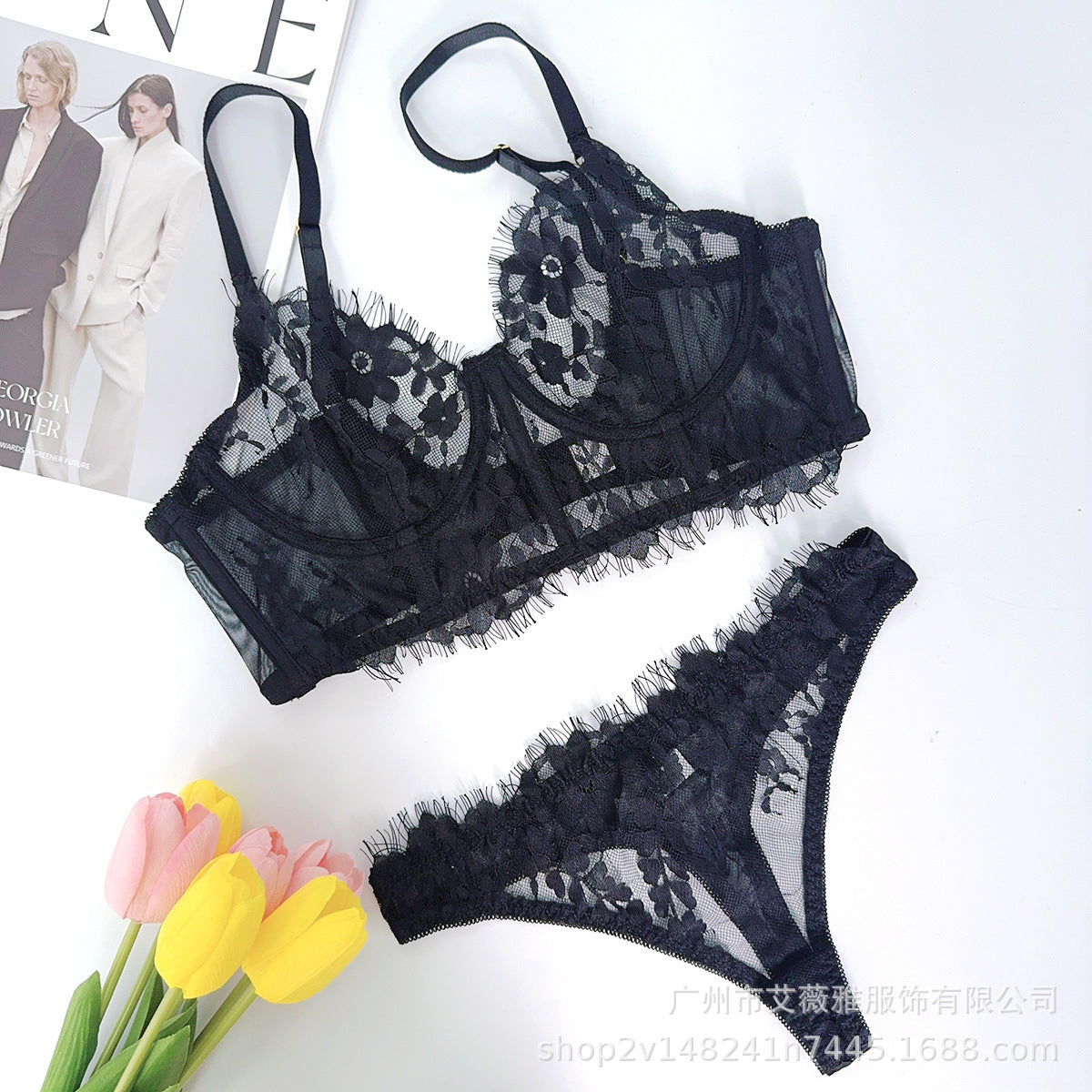 Steel rim fishbone sling vest top lace bra briefs sexy underwear suit women