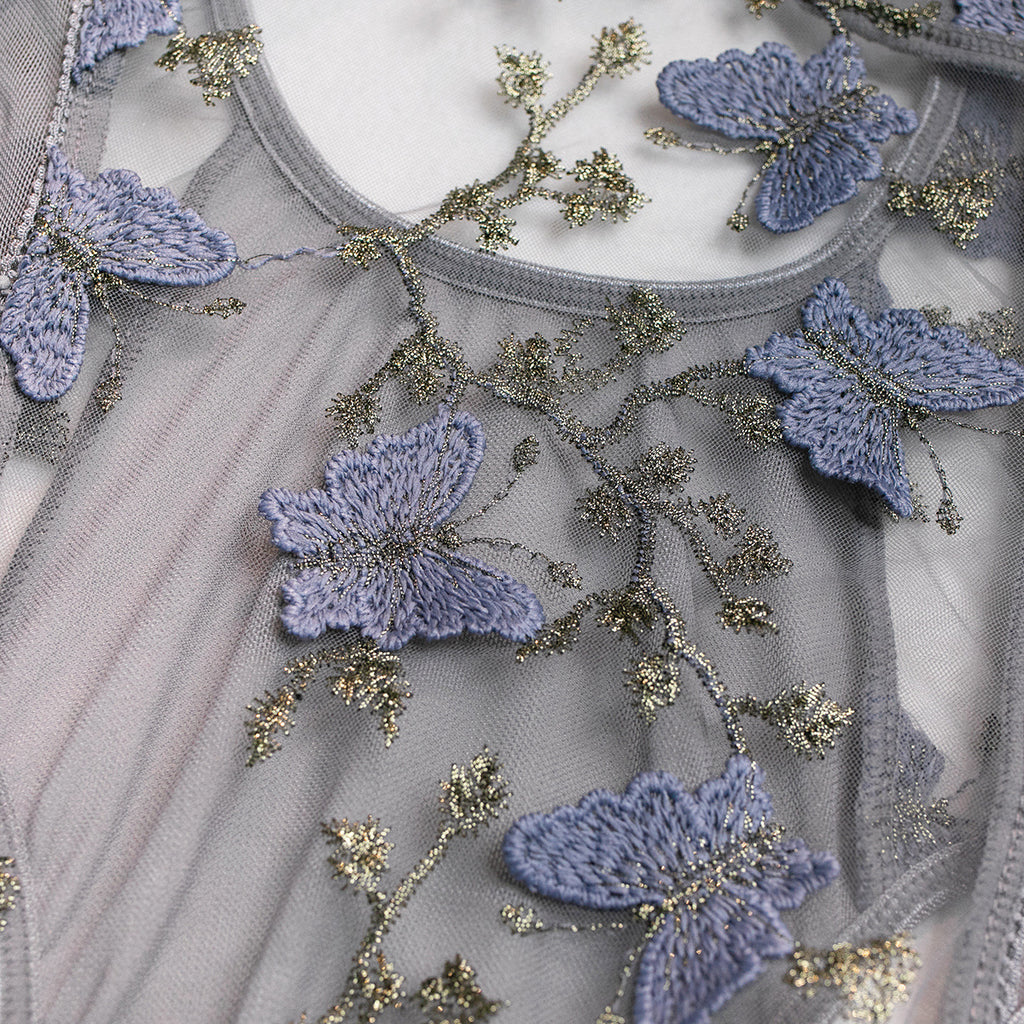 Butterfly Embroidery Slim Fit Bodysuit