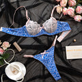 Lace Leopard Patchwork Gathering Bra Set