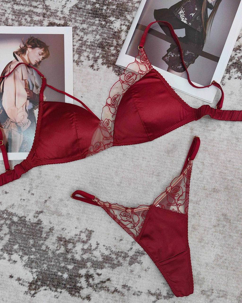 French Embroidered Lace Lingerie Set – Wireless Bra with Thong or Briefs | 5 Colors