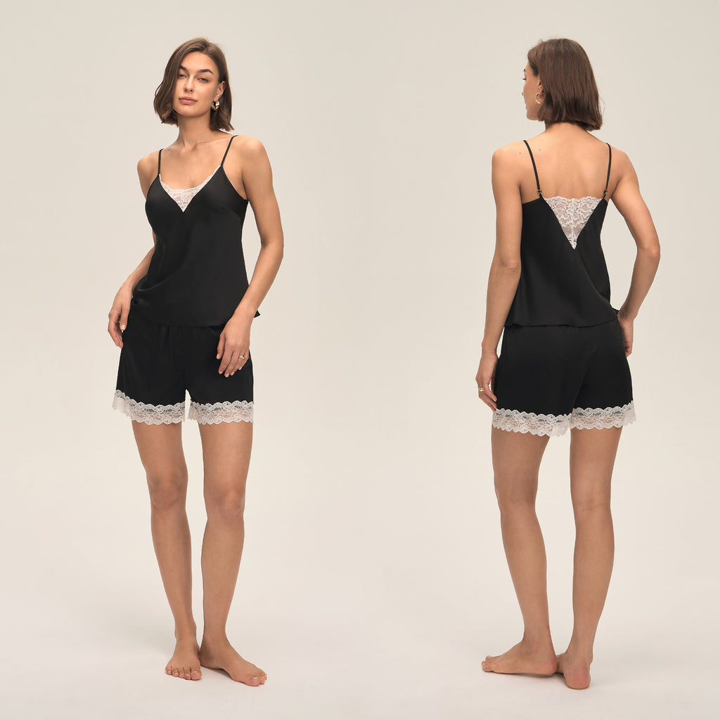Lace Spliced Spaghetti Strap Shorts Pajama Set — Sexy Summer Loungewear