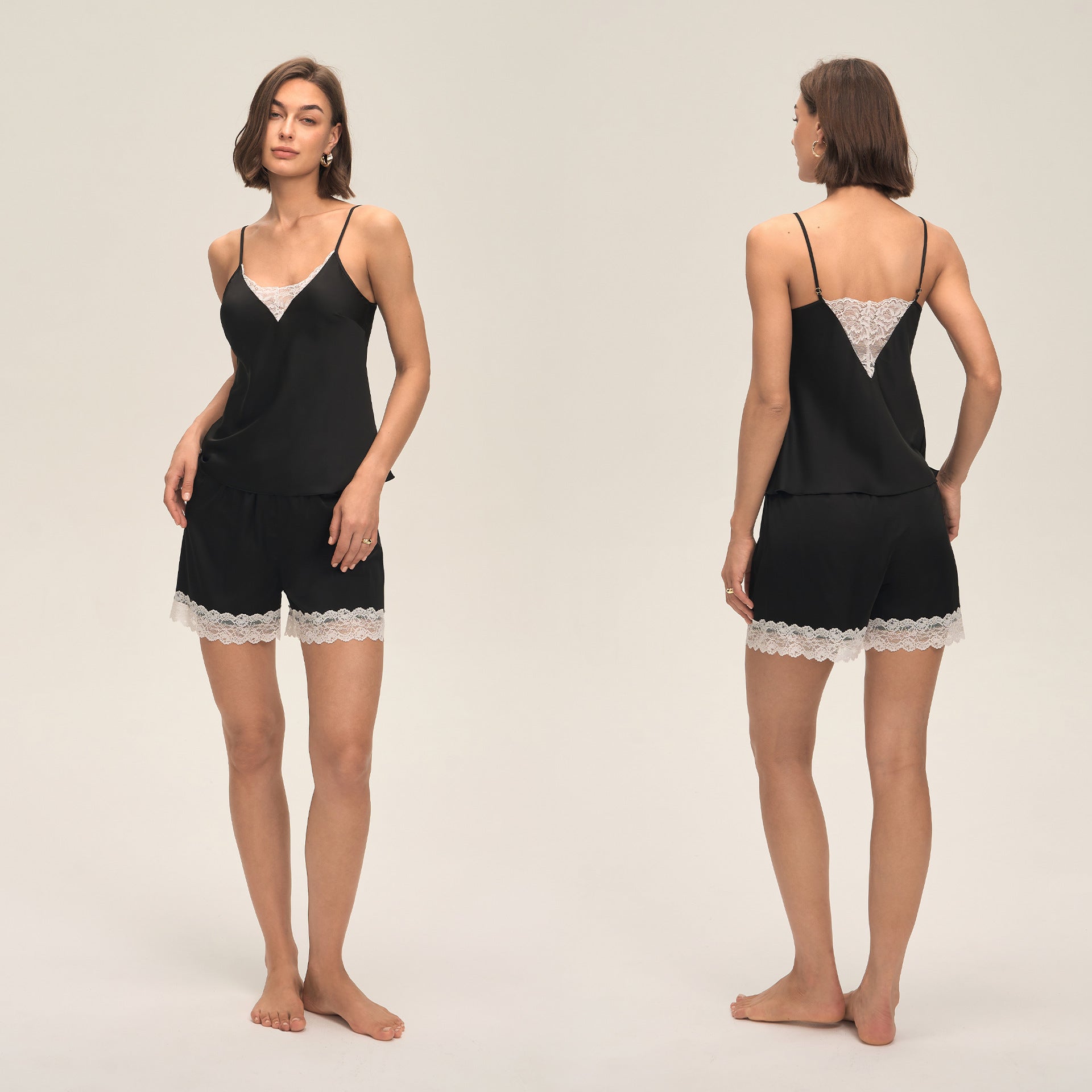 Lace Spliced Spaghetti Strap Shorts Pajama Set — Sexy Summer Loungewear