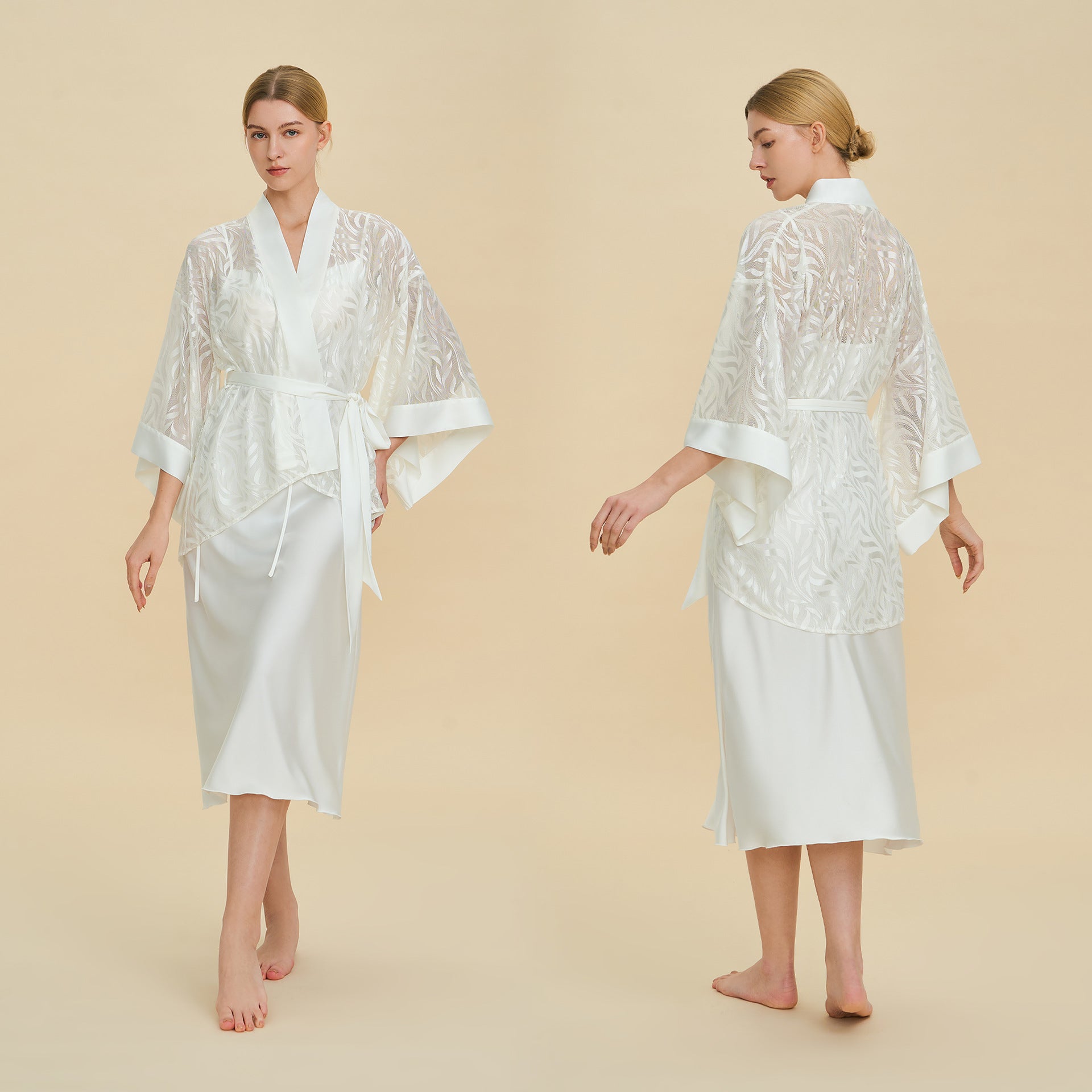Mesh Lace French Short Robe – Sheer Nylon Homewear