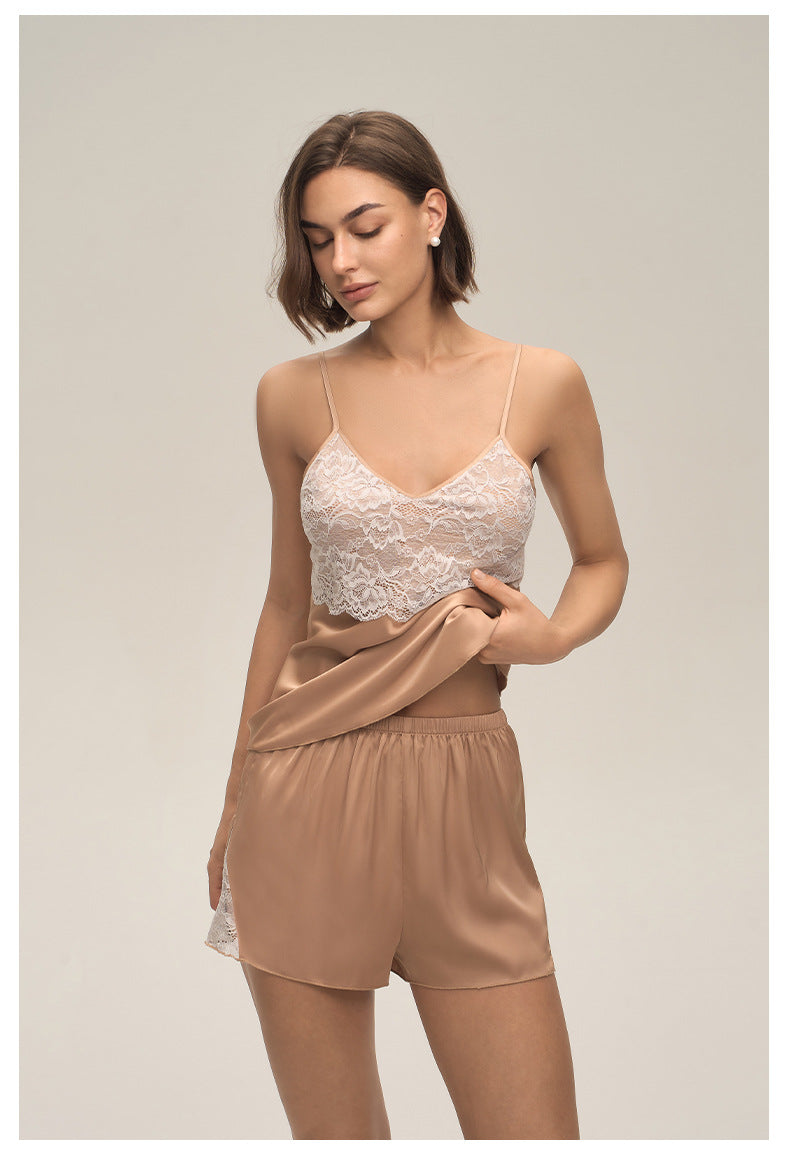 Lace Spaghetti Strap Shorts Casual Loungewear Set — Women's Homewear