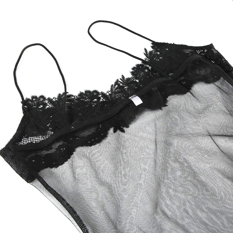 Sheer Lace Mesh One-Piece Suspender Skirt – Bodycon, Sleepwear