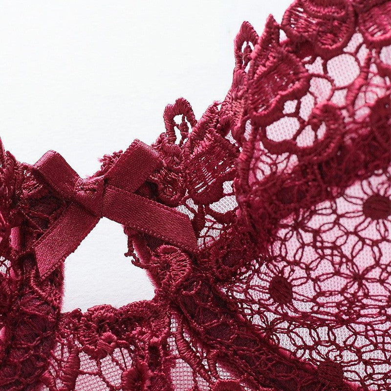 Half-Cup Embroidered Lace Push-Up Bra Set – Ultra-Thin, Enhancing | 4 Colors
