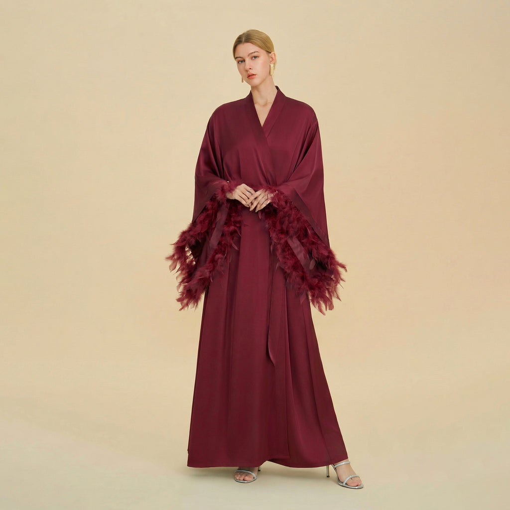 French Feather Trim Luxury Robe | Bridal & Bridesmaid Morning Gown