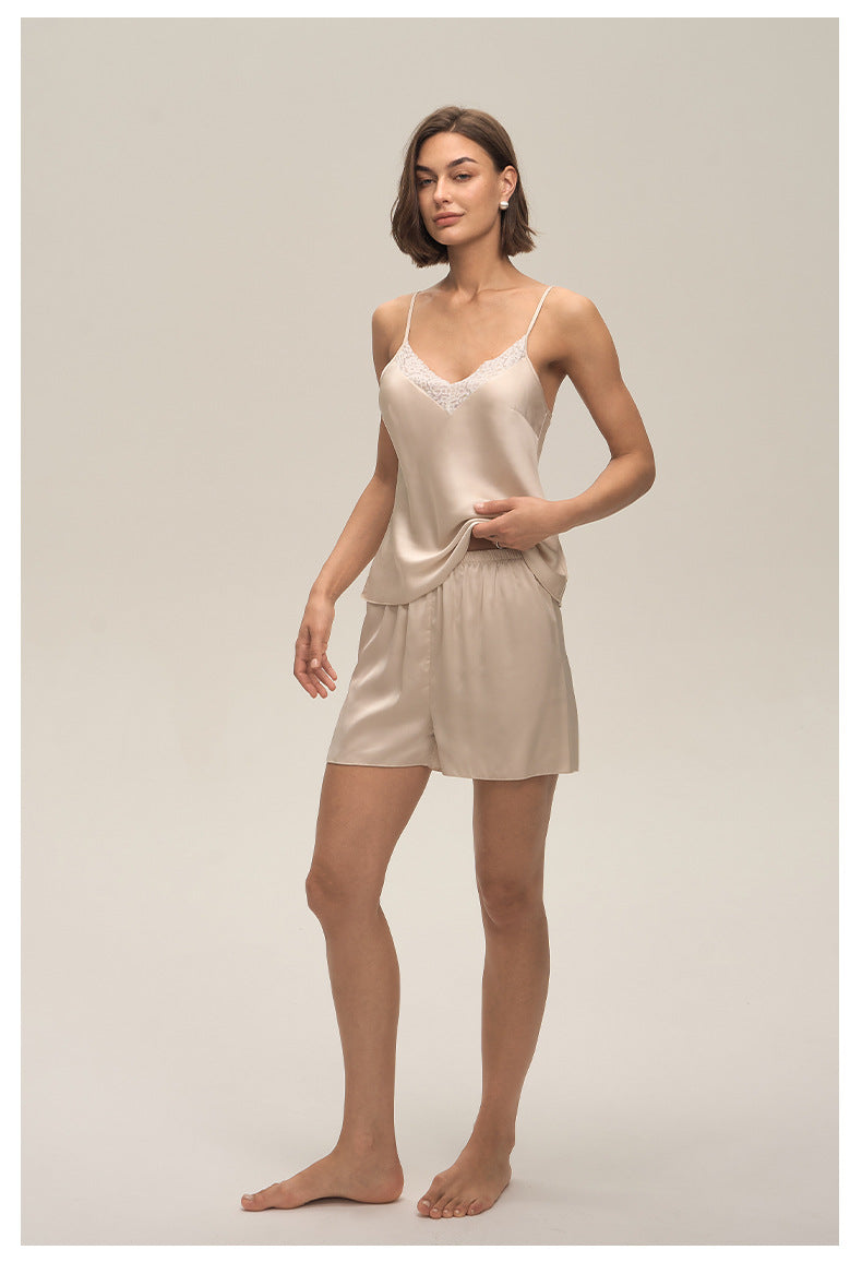 Lace Spaghetti Strap Shorts Pajama Set — Comfortable Summer Loungewear