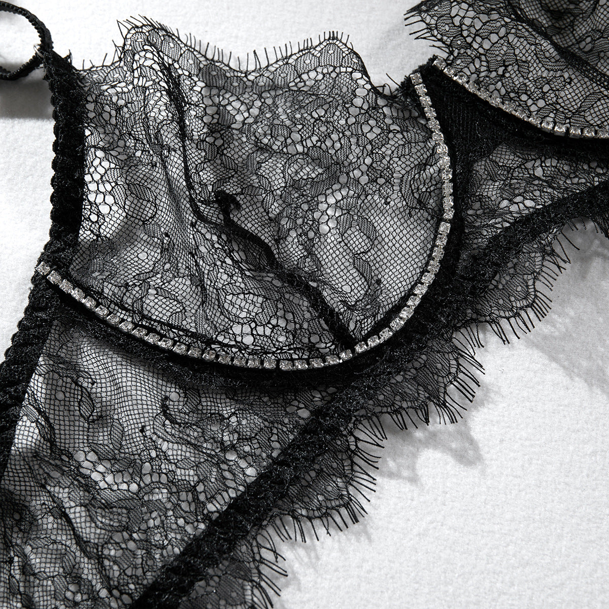 Crystal Lace Sheer Gathering Lingerie Four-Piece Set