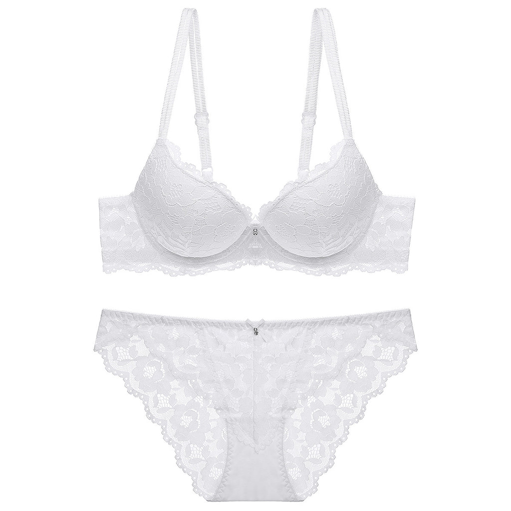 Lace Bra & Panty Set – Wireless Push-Up with Floral Embroidery | 7 Colors