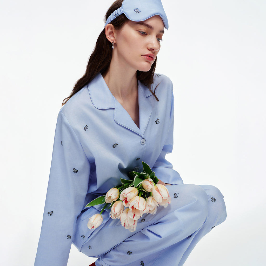 Blue Zebra Print Luxury Two-Piece Loungewear Set | Casual Home Outfit