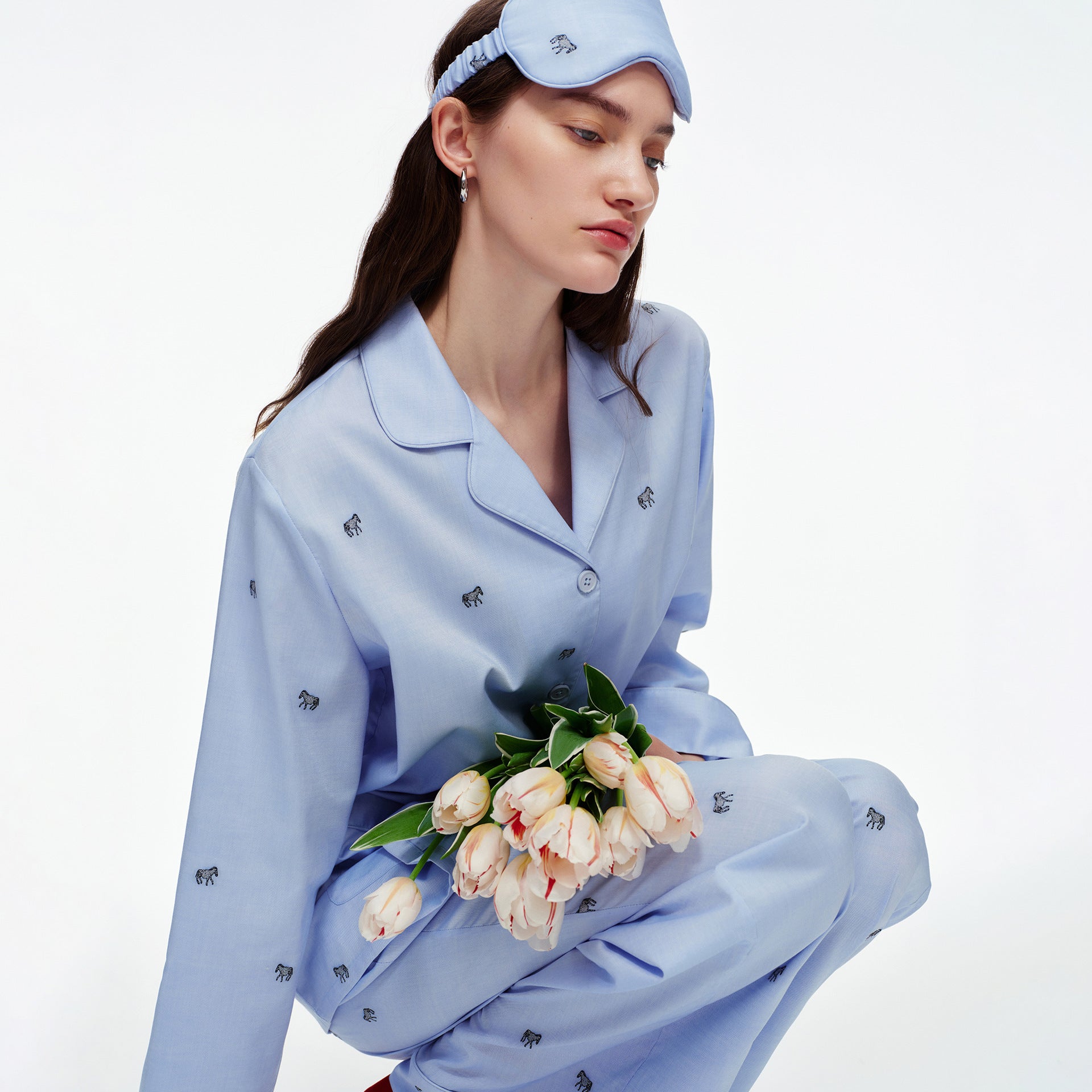 Blue Zebra Print Luxury Two-Piece Loungewear Set | Casual Home Outfit