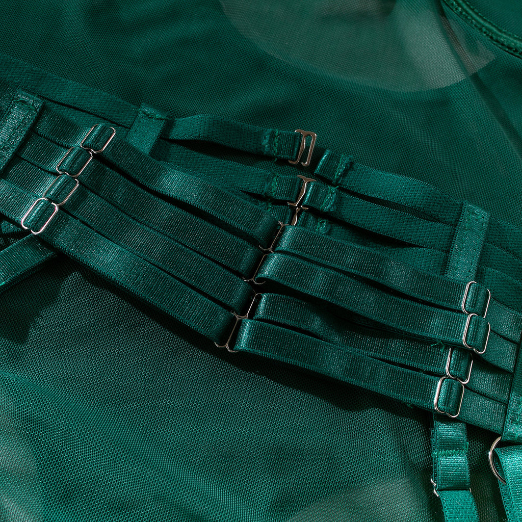 Strappy Patchwork Bodycon Gloves 3-Piece Lingerie Set
