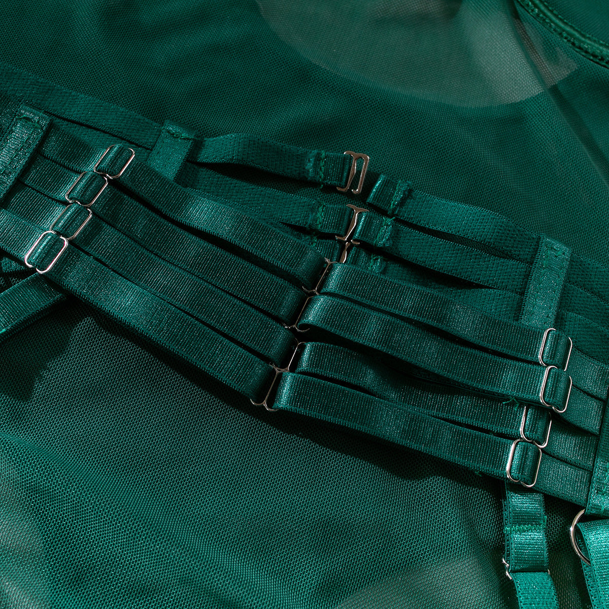 Strappy Patchwork Bodycon Gloves 3-Piece Lingerie Set