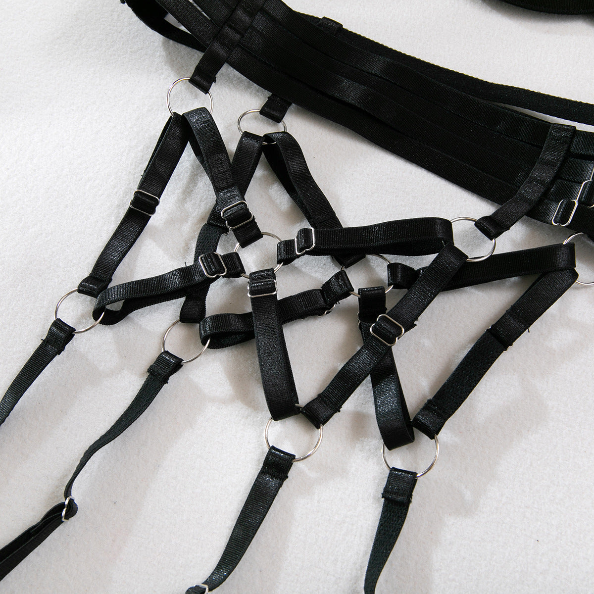 Mesh Metal Ring Sling Underwire Waist Seal Lingerie Set