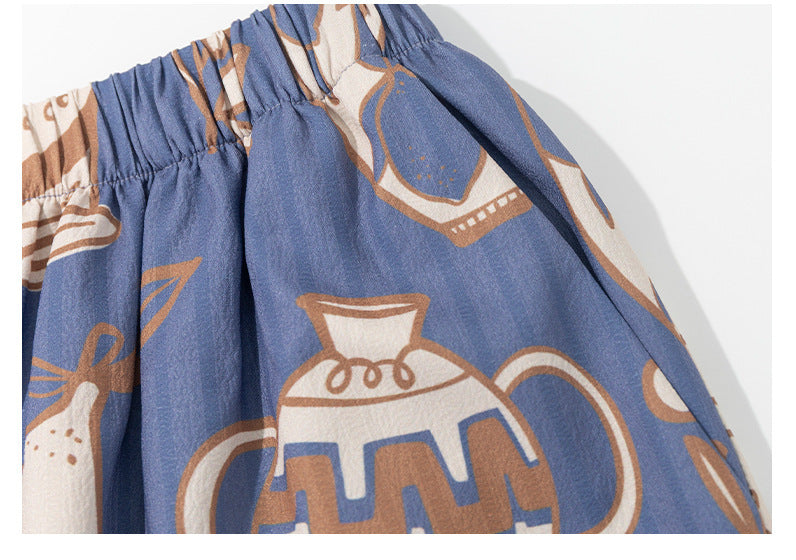 Jacquard Satin Shorts & Short-Sleeve Pajama Set — Luxury Loungewear