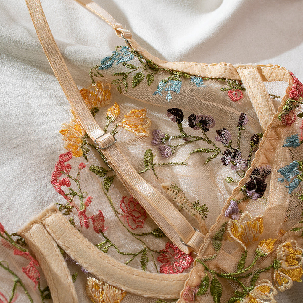 Floral Embroidery Sheer Versatile Lingerie Set