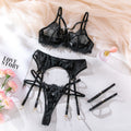 Sheer Lace Gathering Bra 3-Piece Lingerie Set