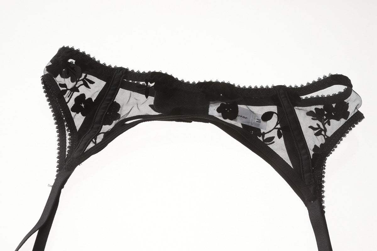 French Lace Embroidered Bra Set – Minimizing & Anti-Sag with Sheer Cups