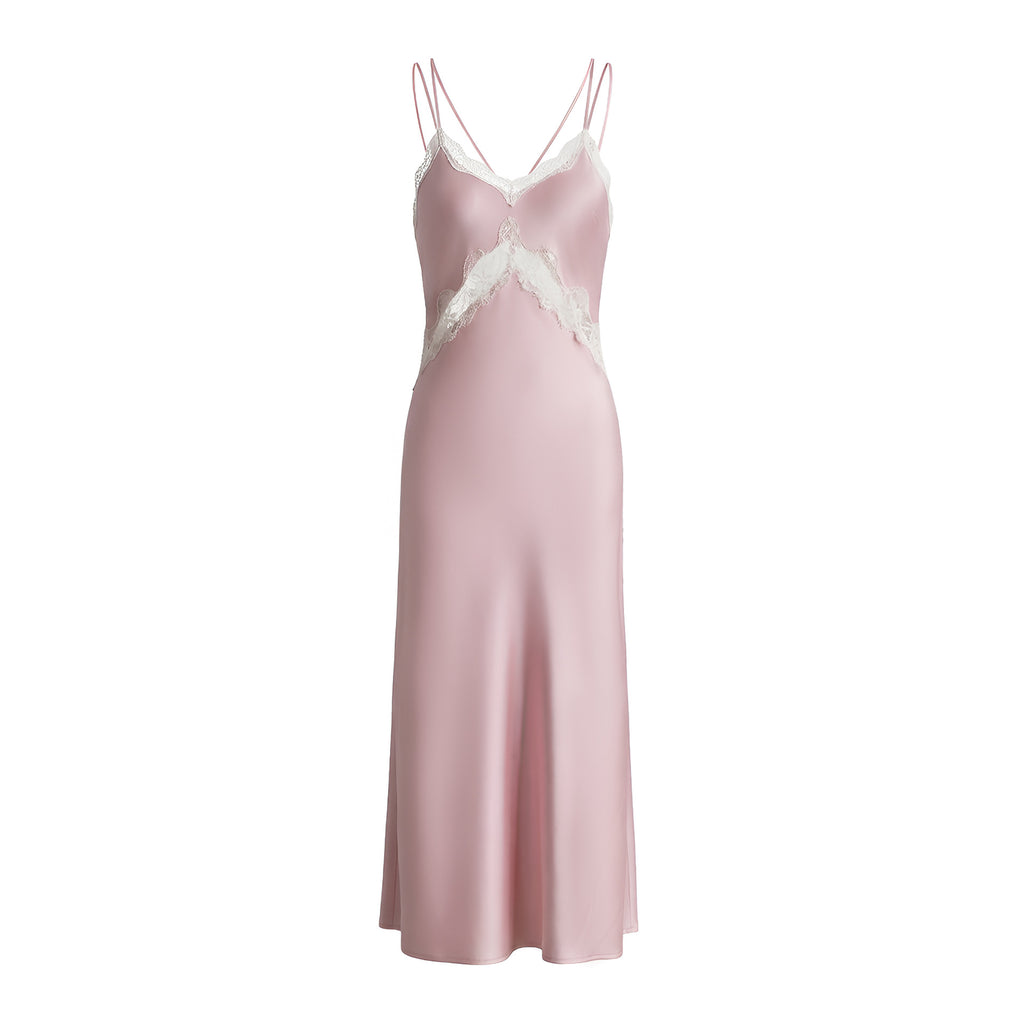 Lace Splice Deep V Off-Shoulder Nightgown | Backless Sexy Loungewear