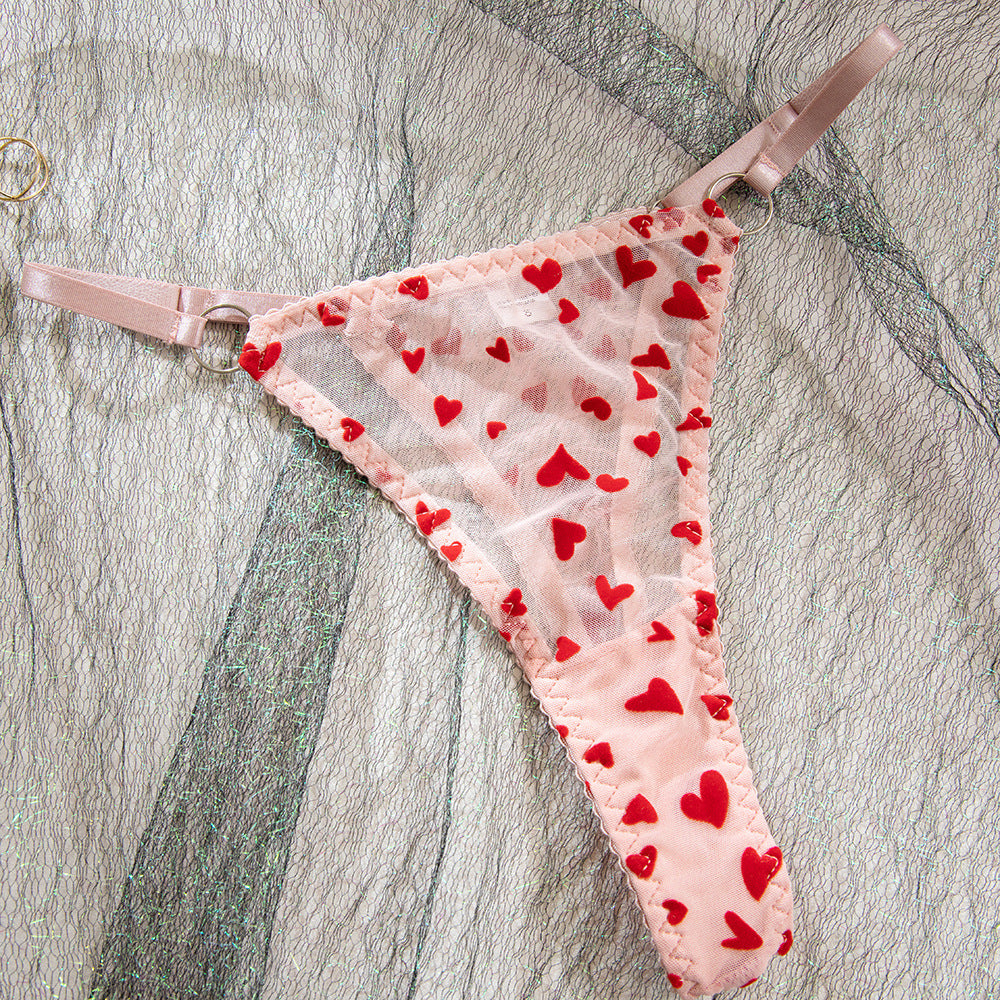 Heart Bow Metal Ring Suspender Lingerie Set