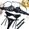 Lace Suspender, Leg Ring & Thong Set – Sheer, Ultra-Thin