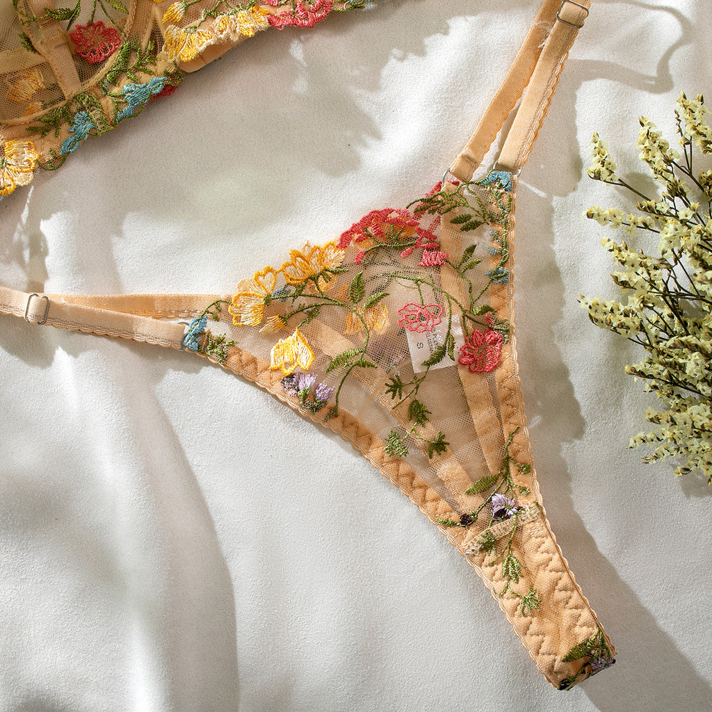 Floral Embroidery Sheer Versatile Lingerie Set
