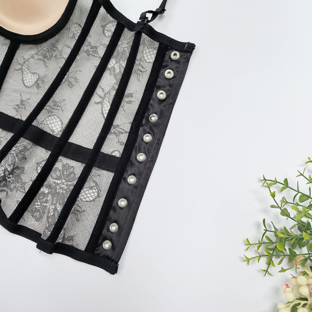 Solid Lace Off-Shoulder Fishbone Corset Bra