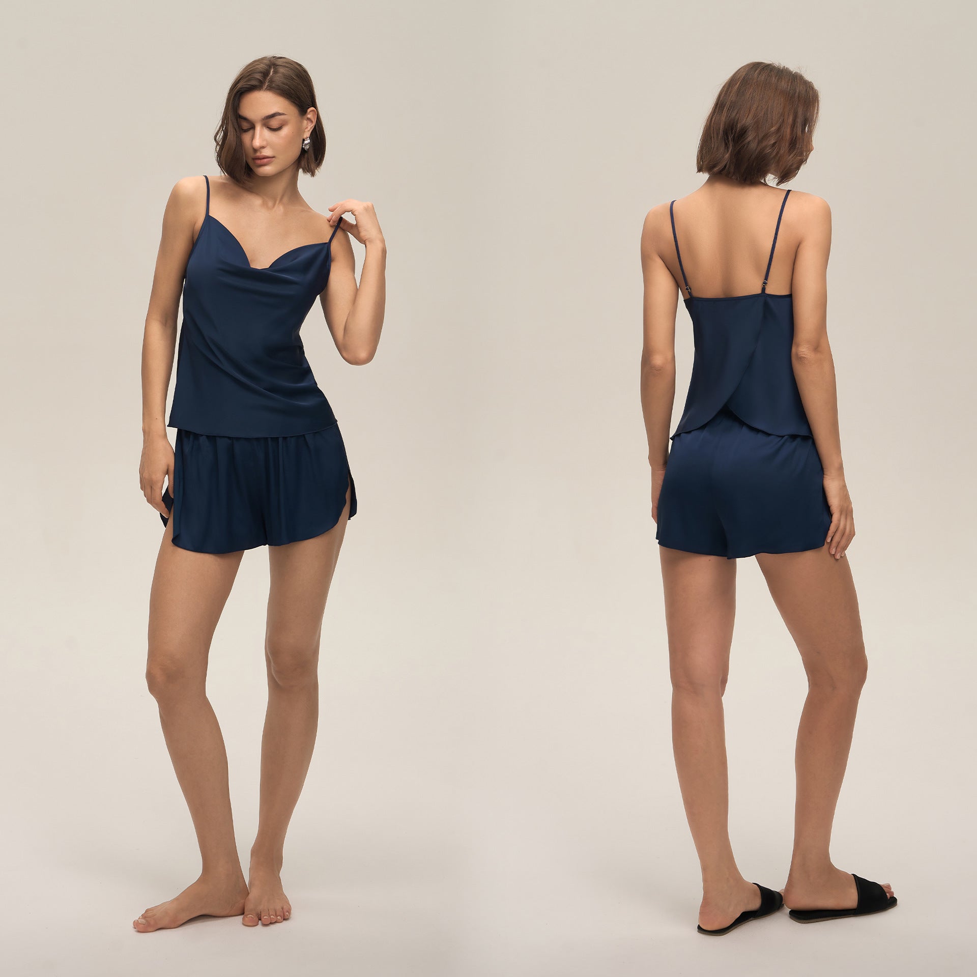 Swing Collar Spaghetti Strap Shorts Loungewear Set — Casual Homewear