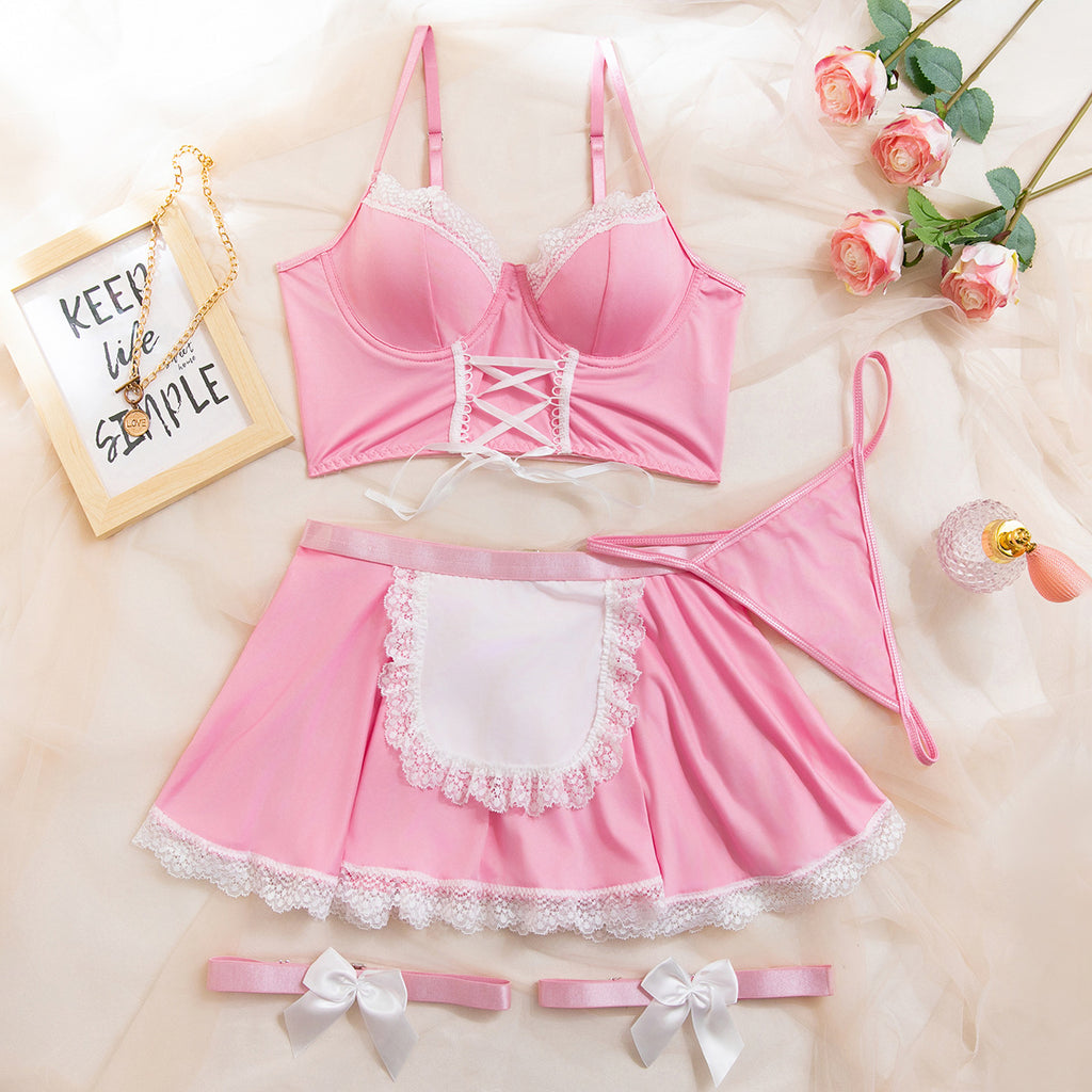 Sinful Maid Lace Apron Lingerie Four-Piece Set