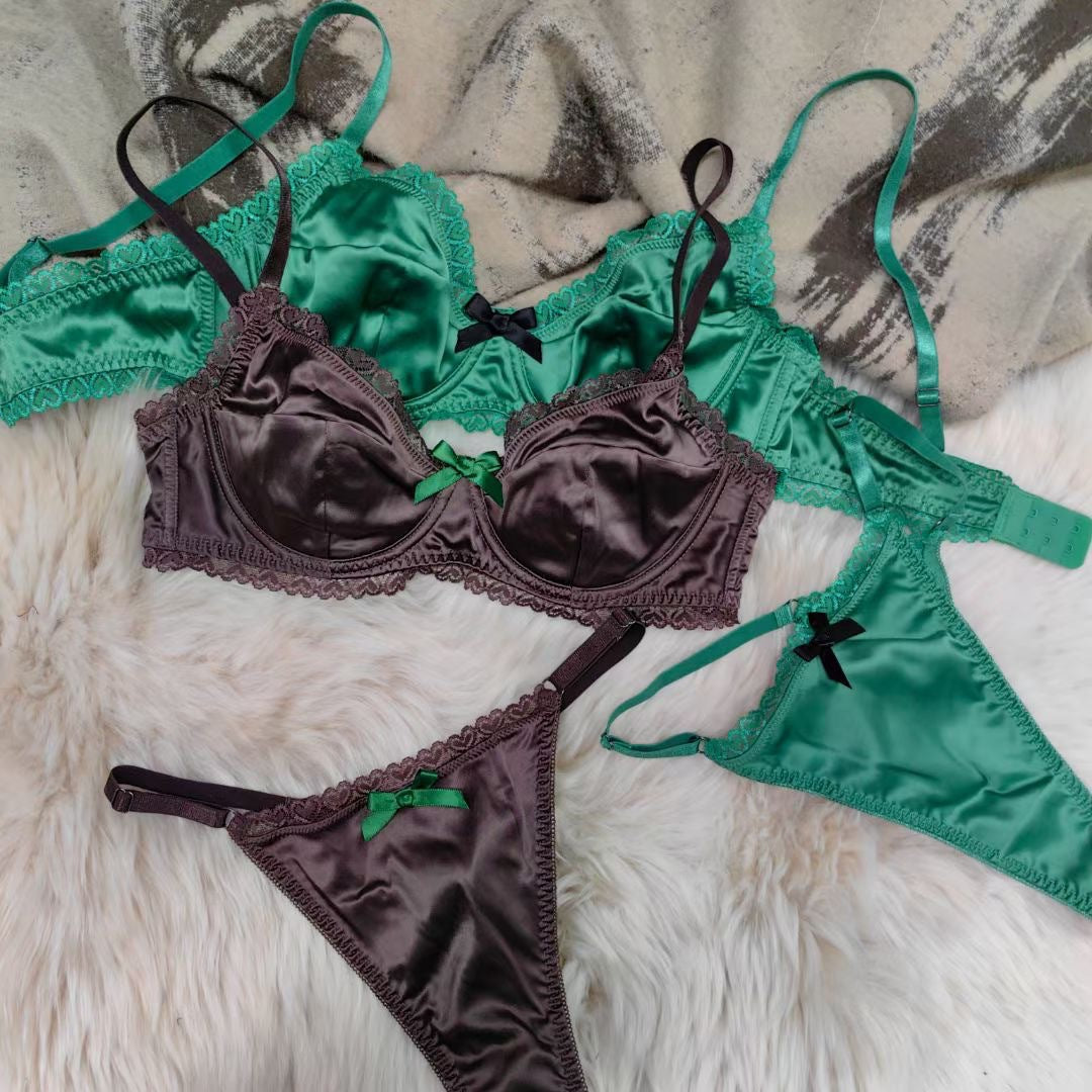 Satin Lace Bra Set – French Summer, Anti-Sag, Push-Up | 5 Colors