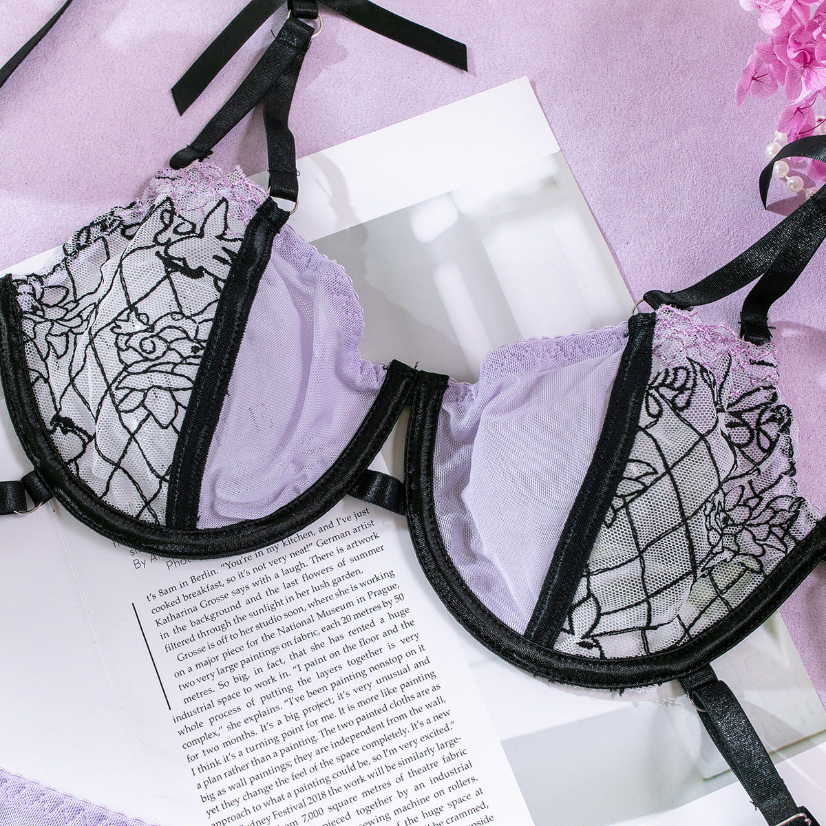 Butterfly Embroidery Mesh Sheer Lingerie Set