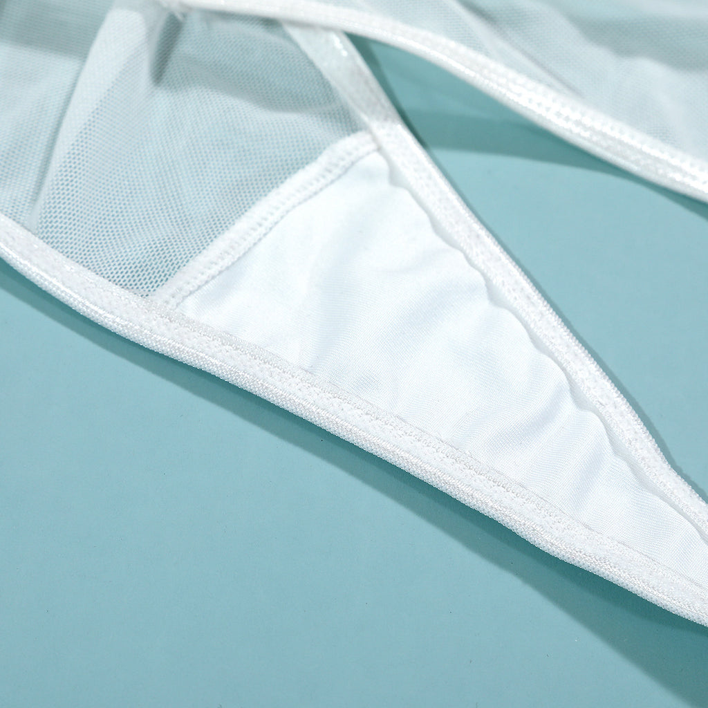 Sheer Mesh Cutout Cross-Strap Gathering