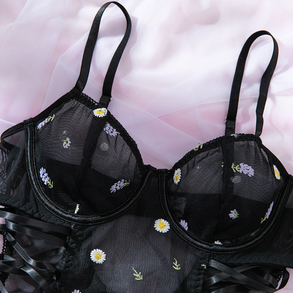 Daisy Embroidery Strapless Bodysuit
