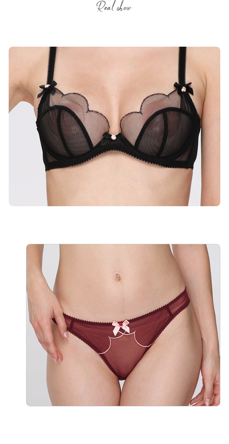 French Sheer Lace Bra Set – Ultra-Thin Mesh, Full Coverage
