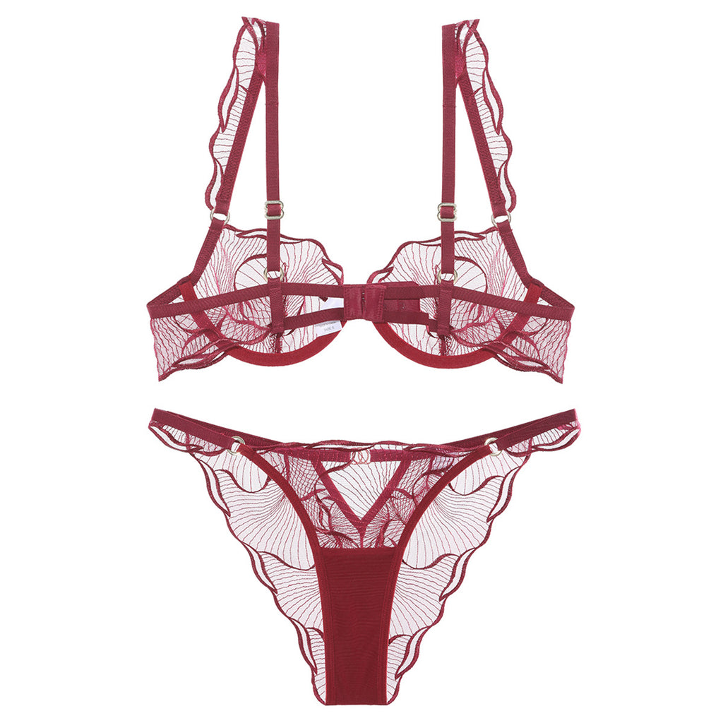 Sheer Lace Embroidered Lingerie Set