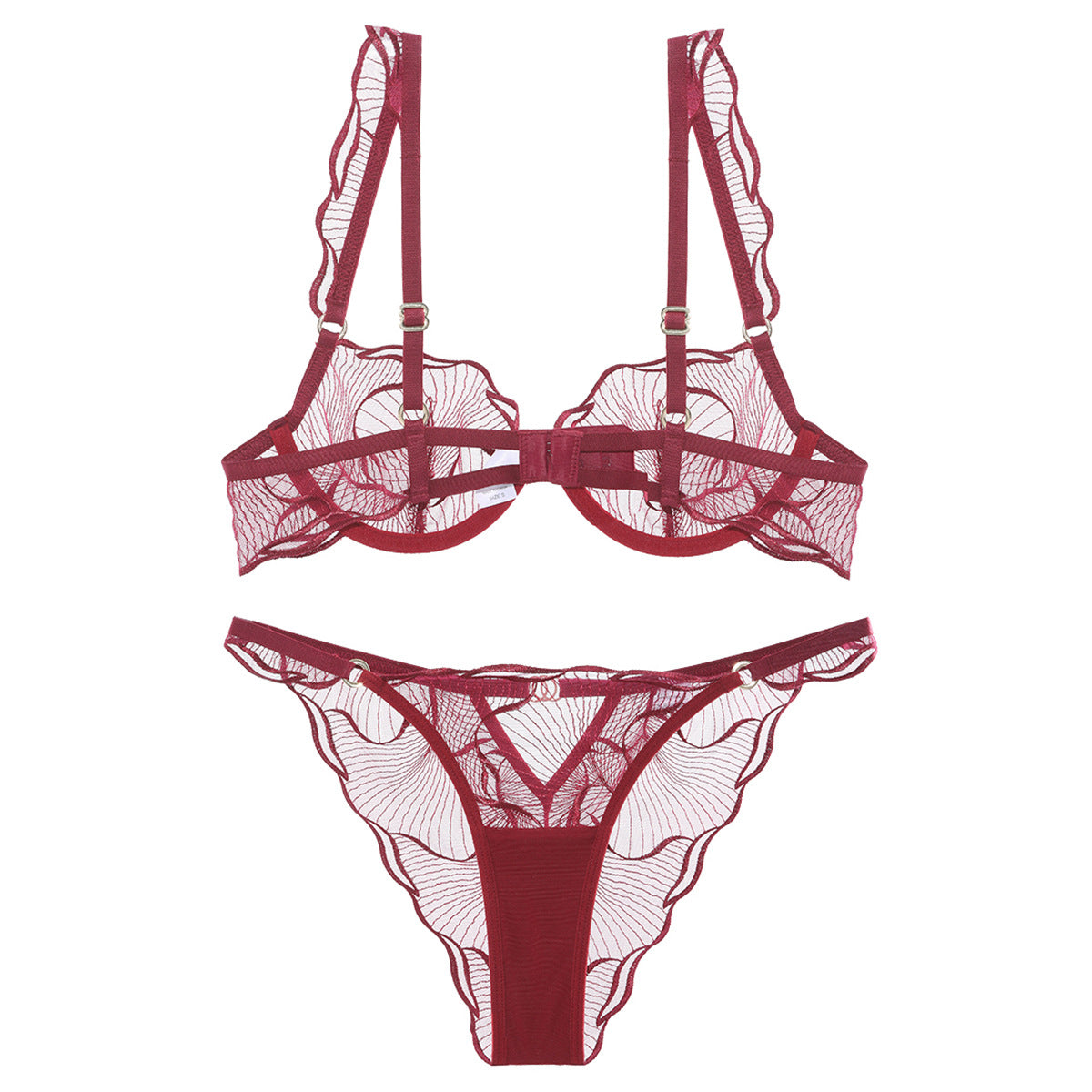 Sheer Lace Embroidered Lingerie Set