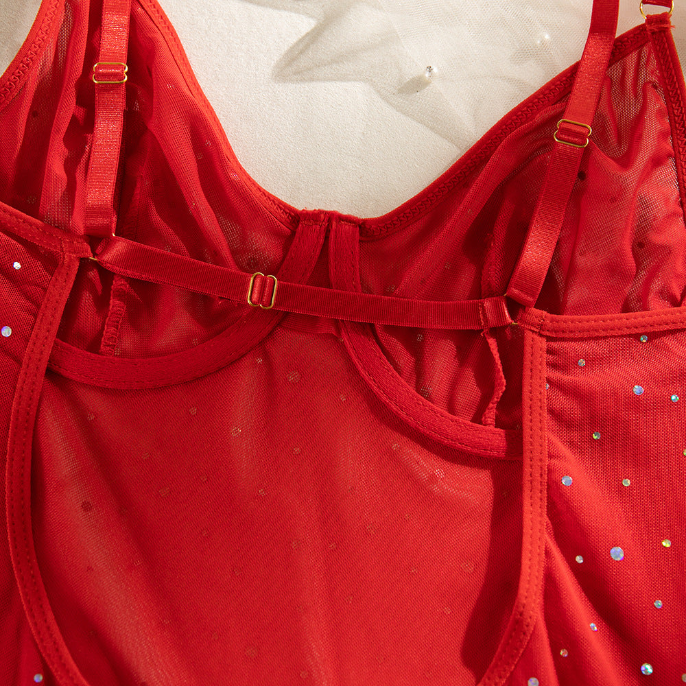 Sequin Underwire Gathering Glove Tie Three-Piece Set
