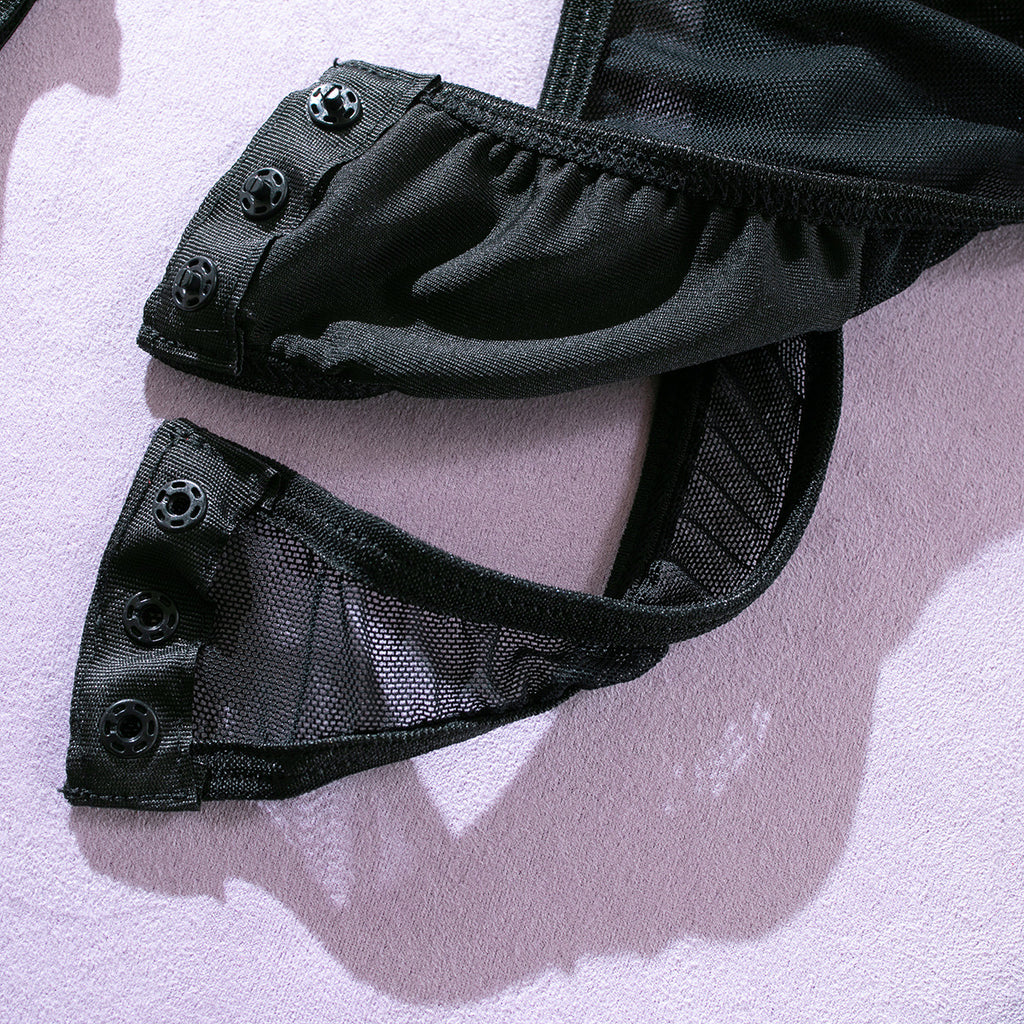 Noir Mesh Strap Splice Sheer Lingerie Set