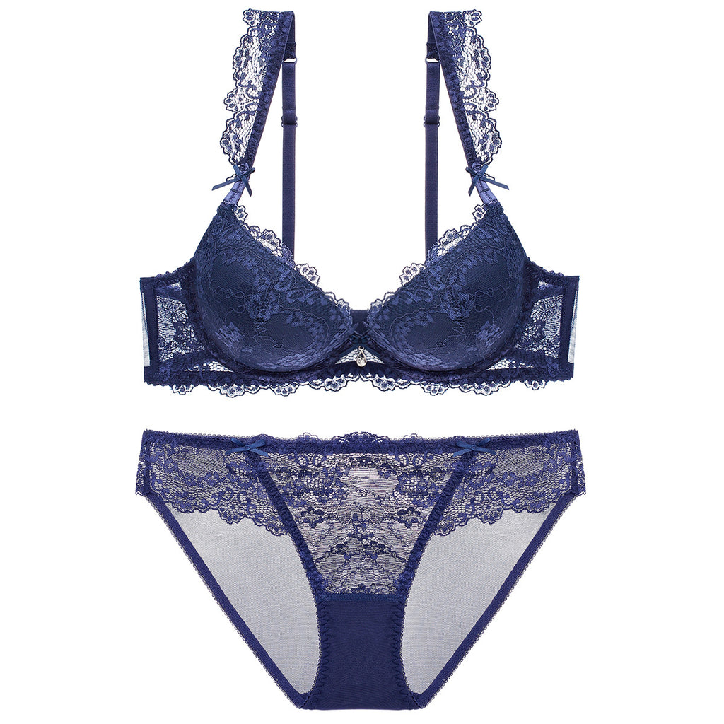 Push-Up Lace Bra Set – Side Support, Anti-Sag & Minimizing | 5 Colors