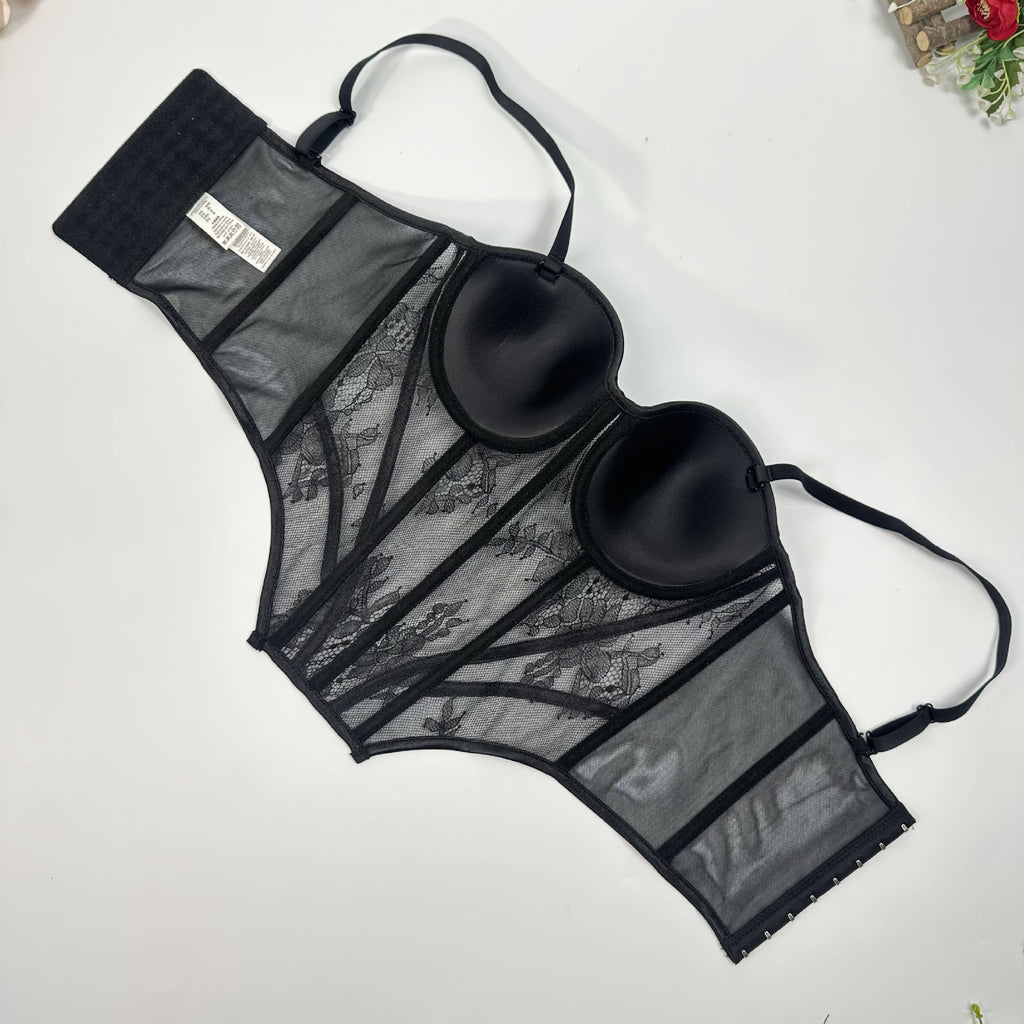 Underwire Sheer Lace Fishbone Corset Bra