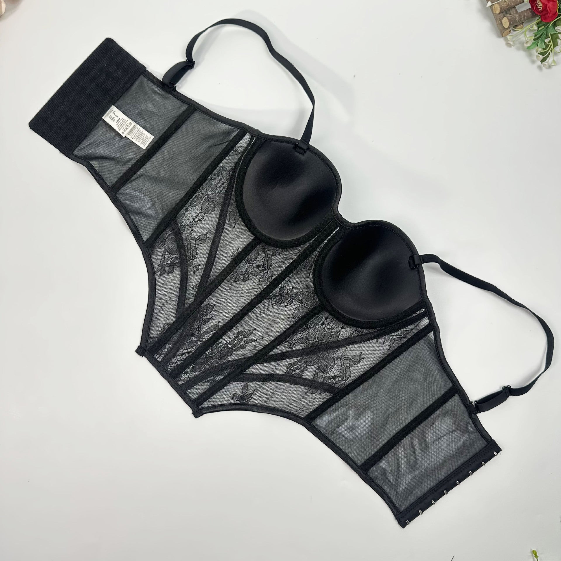 Underwire Sheer Lace Fishbone Corset Bra