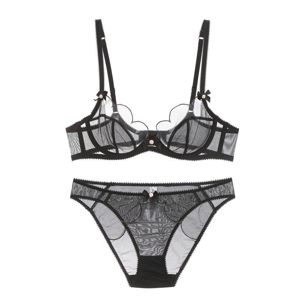 French Sheer Lace Bra Set – Ultra-Thin Mesh, Full Coverage