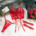Floral Embroidered Gathering Tie Lingerie Set