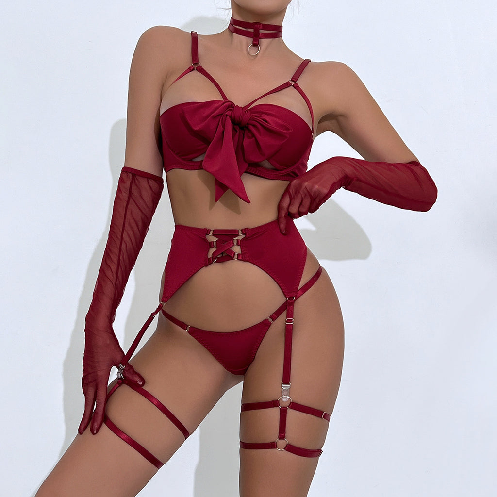 Temptress Garter Hollow Lingerie Four-Piece Set